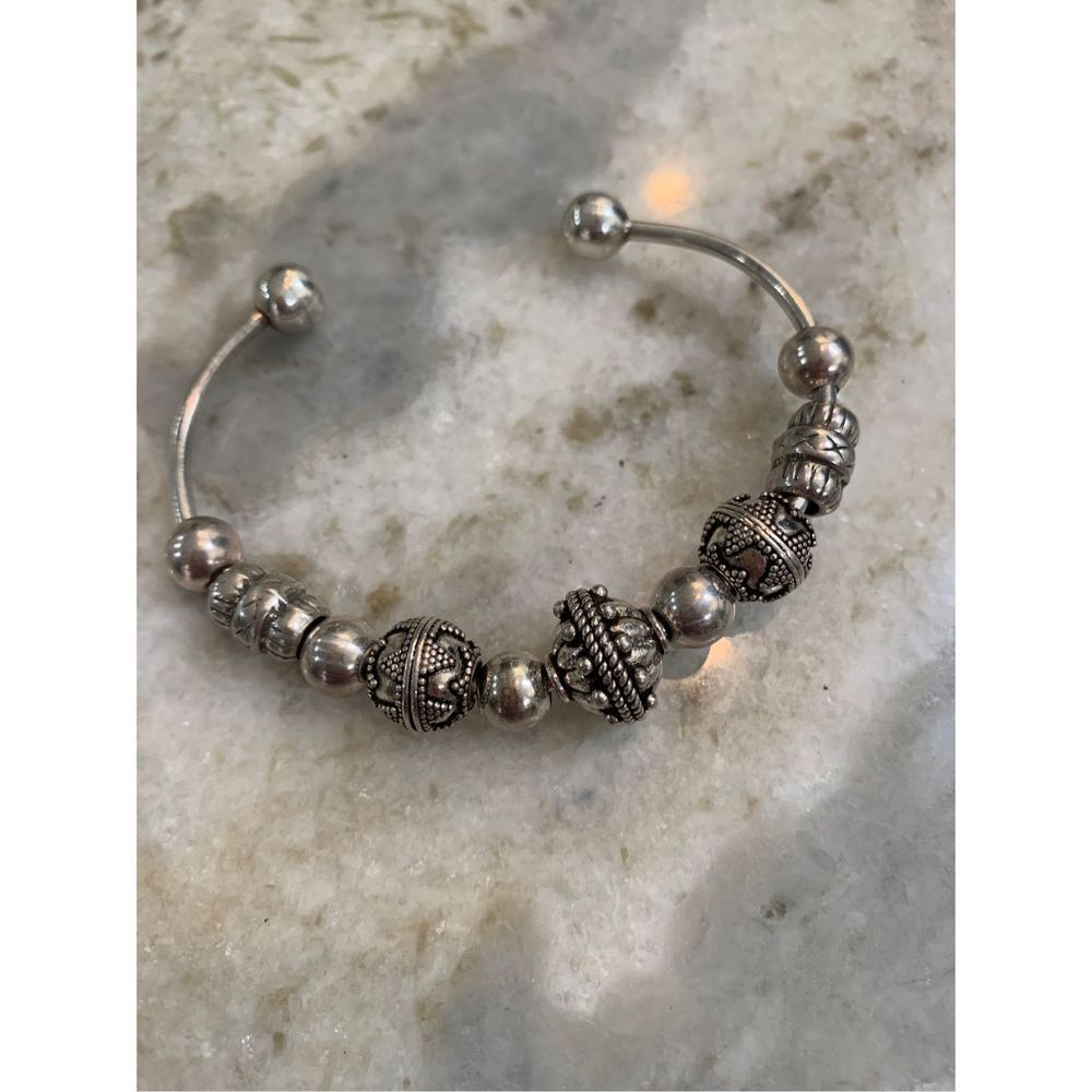 Sterling Silver Cuff Bracelet with Bali Beads - Picture 2 of 8